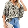 thumbnail image 3 of Blusas de Mujer con Mangas 3/4 y Cuello en V Holgado con Estampado de Pétalos de , Blusas de Trabajo de Negocios Hojas Negras L, 3 of 7