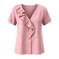 thumbnail image 3 of Aezemi Women Ruffle V Neck Shirts Summer Fashion Pullover Faux Linen Cotton Lightweight Beach Vacation Tops Womens Trendy Outdoor Comfy Casual Lightweight Tees XL, 3 of 6