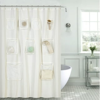 Quick Dry Mesh Pockets Peva Shower Curtain, Bath/shower Organizer，clear+frosted  Shower Curtains