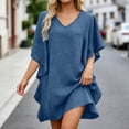 thumbnail image 2 of DHFJKG Summer Dresses Women Batwing Short Sleeve Solid Color Loose Fit V Neck Tunic Mini Dress Casual Daily Wear Stylish Dresses, 2 of 4