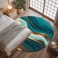 thumbnail image 3 of 3.3ft Round Rug, Teal Marble Non-Skid Rubber Backing Large Area Rugs - Living Room Bedroom Home Office, Modern Abstract Gold Fluid Art Indoor Floor Mat Carpets Washable Rug, 3 of 9