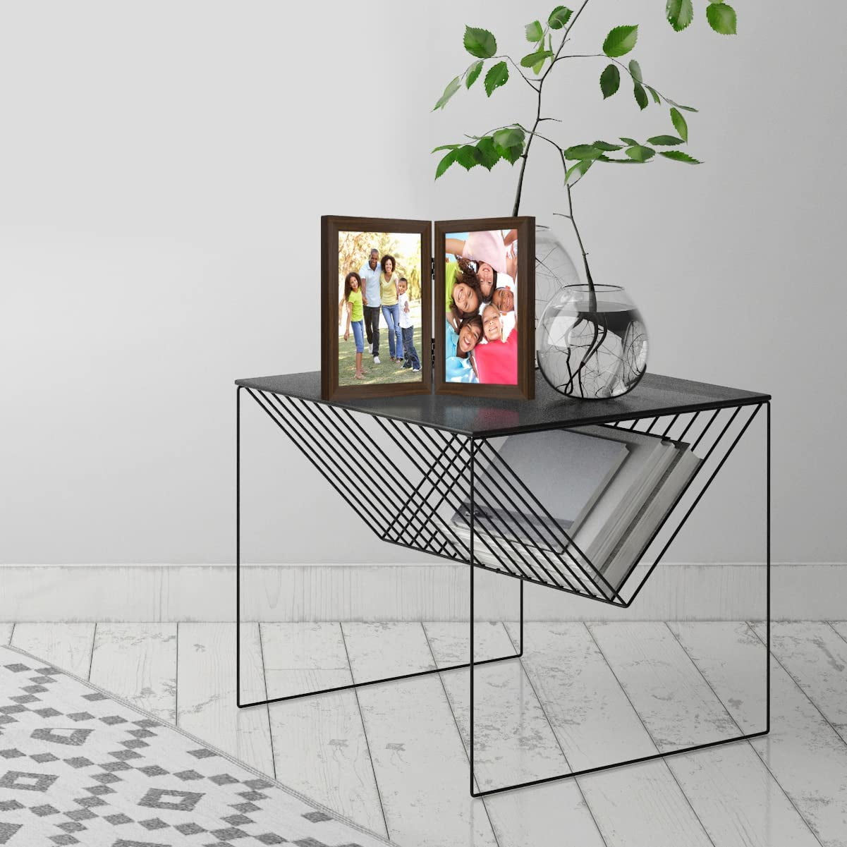 Americanflat 8x10 Hinged Picture Frame in Walnut with Two Displays in Shatter Resistant Glass for Tabletop