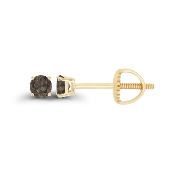 Decadence 14K Yellow Gold Plated Sterling Silver 3mm Round Natural Smoky Quartz June Birthstone Screwback Stud Earrings