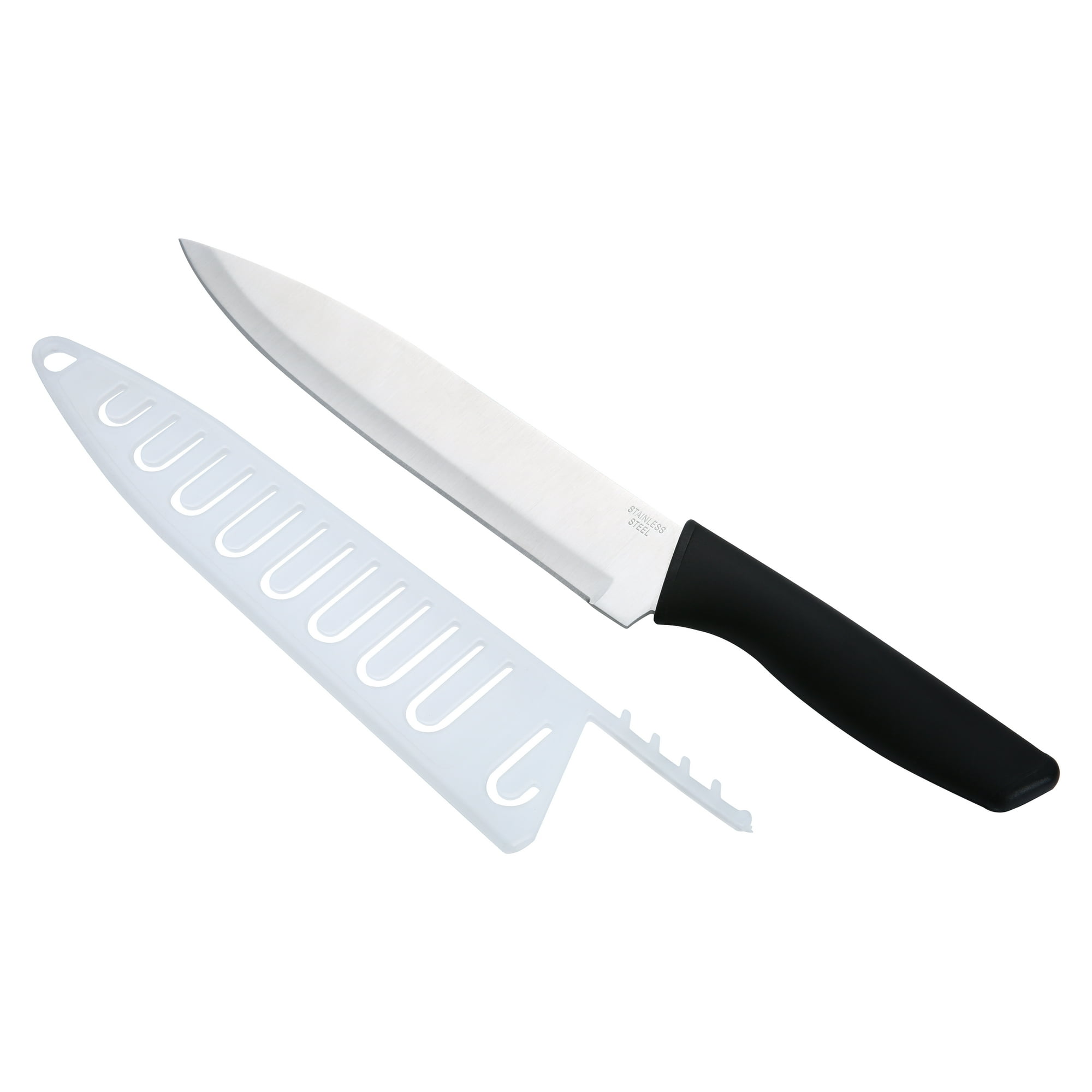 Mainstays 8 in Stainless Steel Chef Knife with Soft-Grip Handle, Black