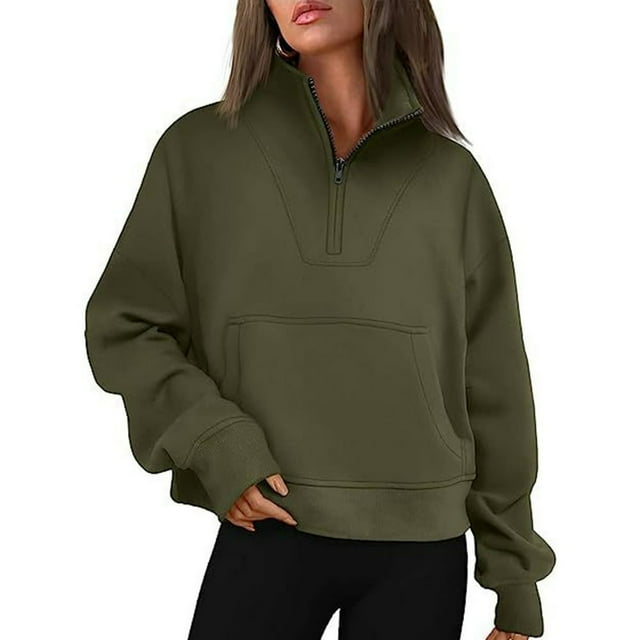 Womens Half Zip Up Cropped Hoodies Pullovers Sweatshirts Quarter Zipper Rib Knit Sweaters Fall Winter Clothes 2023