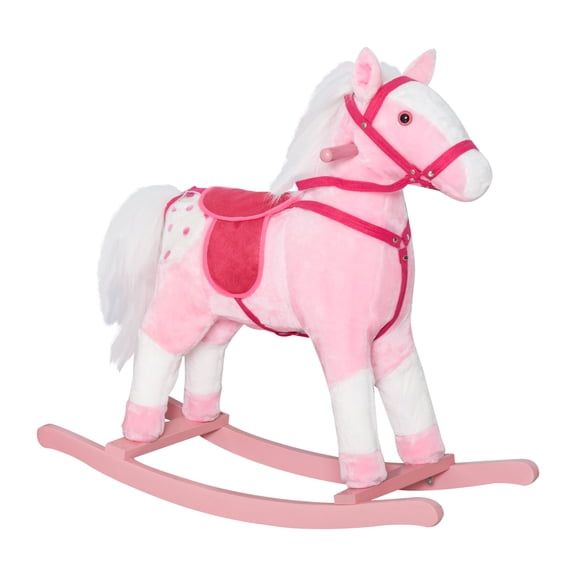 Kids Plush Toy Rocking Horse Pony Toddler Ride on Animal for Girls Pink Birthday Gifts with Realistic Sounds Pink