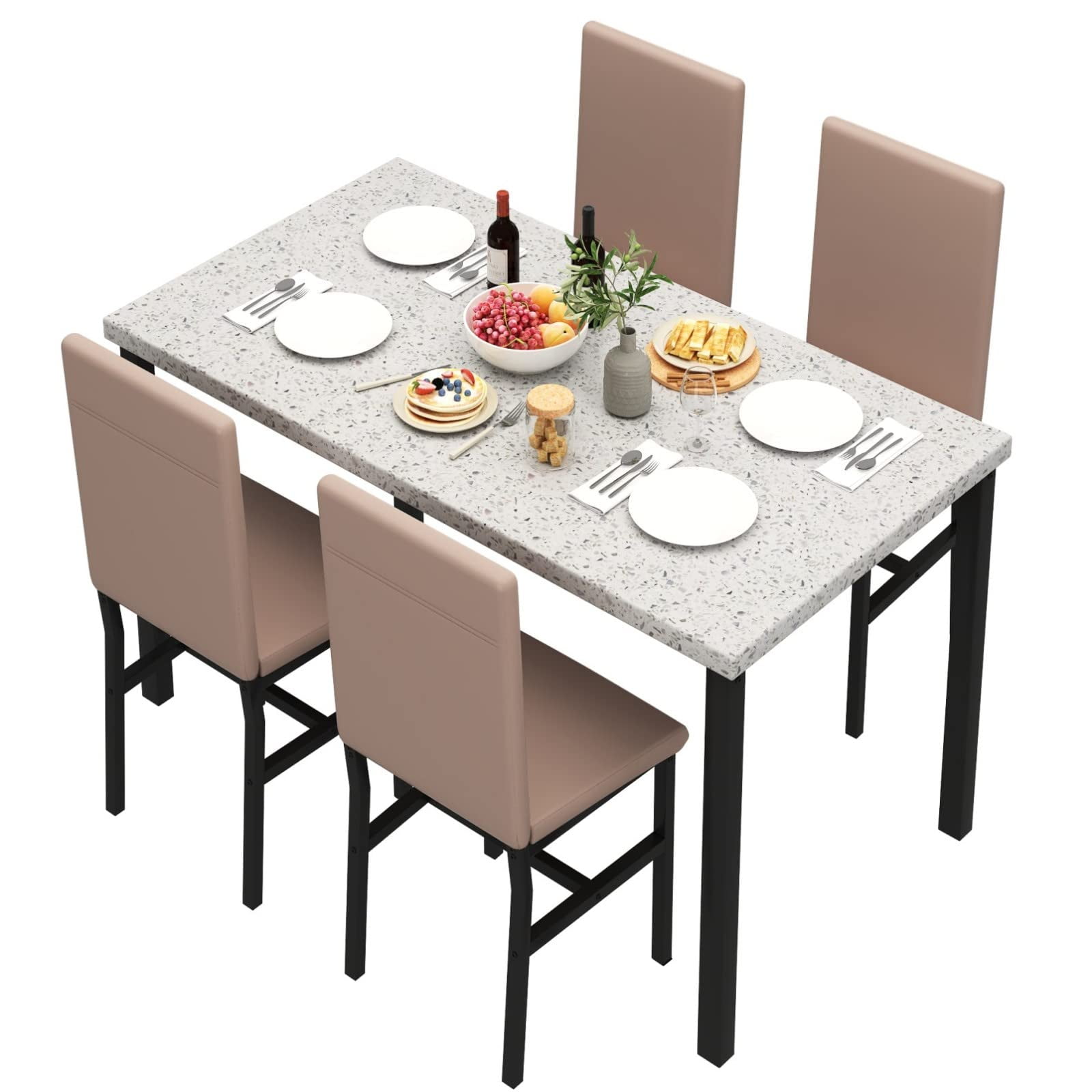 AWQM 5 Piece Dining Table Set, Faux Marble Kitchen Table and Chairs for