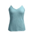 thumbnail image 4 of Ecqkame Women's Lace Trim Camisole V Neck Sleeveless Adjustable Spaghetti Strap Tank Tops Solid Color Textured Breathable Blouse Light Blue S, 4 of 9