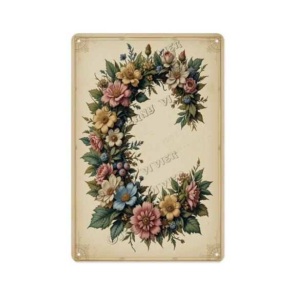 Rustic Alphabet Letter C Metal Sign with Flowers – Personalized Floral Wall Decor for Baby Girl’s Nursery, Bedroom, Vanity – Sweet Gift for Kids or Women 8x12 inch