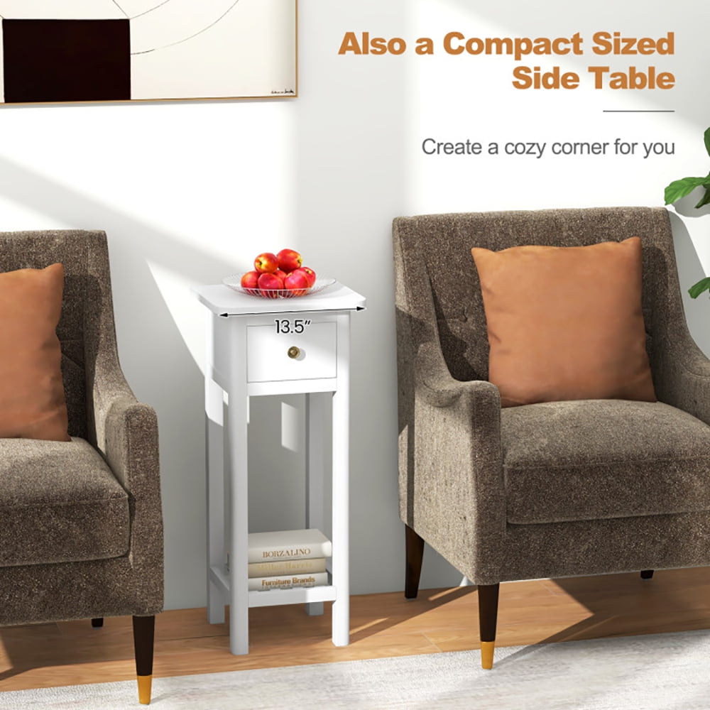 Finihen End Table, Nightstand, 2 Tier Slim Nightstand Bedside Table with Drawer Shelf, Sofa Side Table, Bed Side Table, for Living Room, Bedroom, White Finihen End Table, Nightstand, 2 Tier Slim Nightstand Bedside Table with Drawer Shelf, Sofa Side Table, Bed Side Table, for Living Room, Bedroom, White