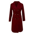 thumbnail image 4 of Duqingm Long Jackets for Women Women's Casual Thicken Wool Blend Stand Collar Single Breasted Pea Coat Wine,L, 4 of 6