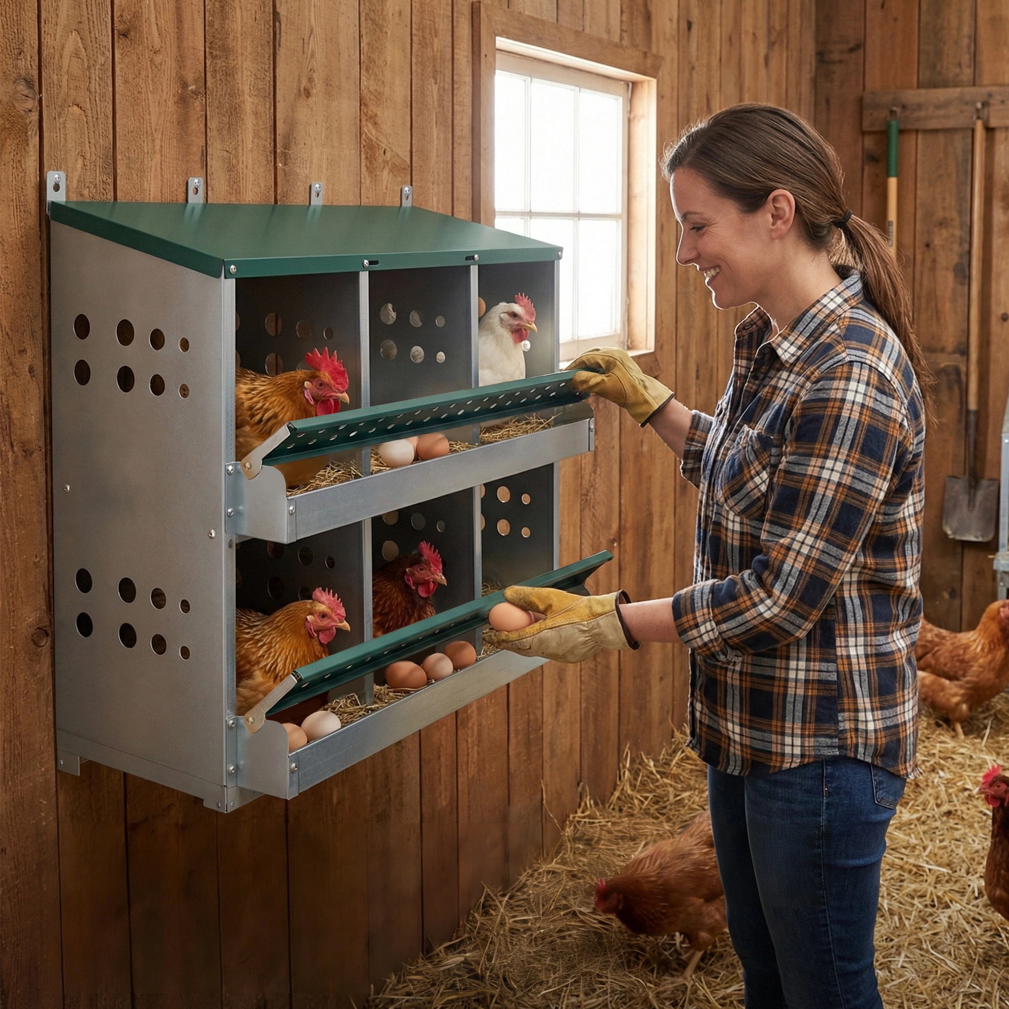 Leumius 6 Compartments Chicken Nesting Box for Laying Eggs, Roll Away Chicken Laying Boxes for Outdoor Chicken Coop Farm Yard