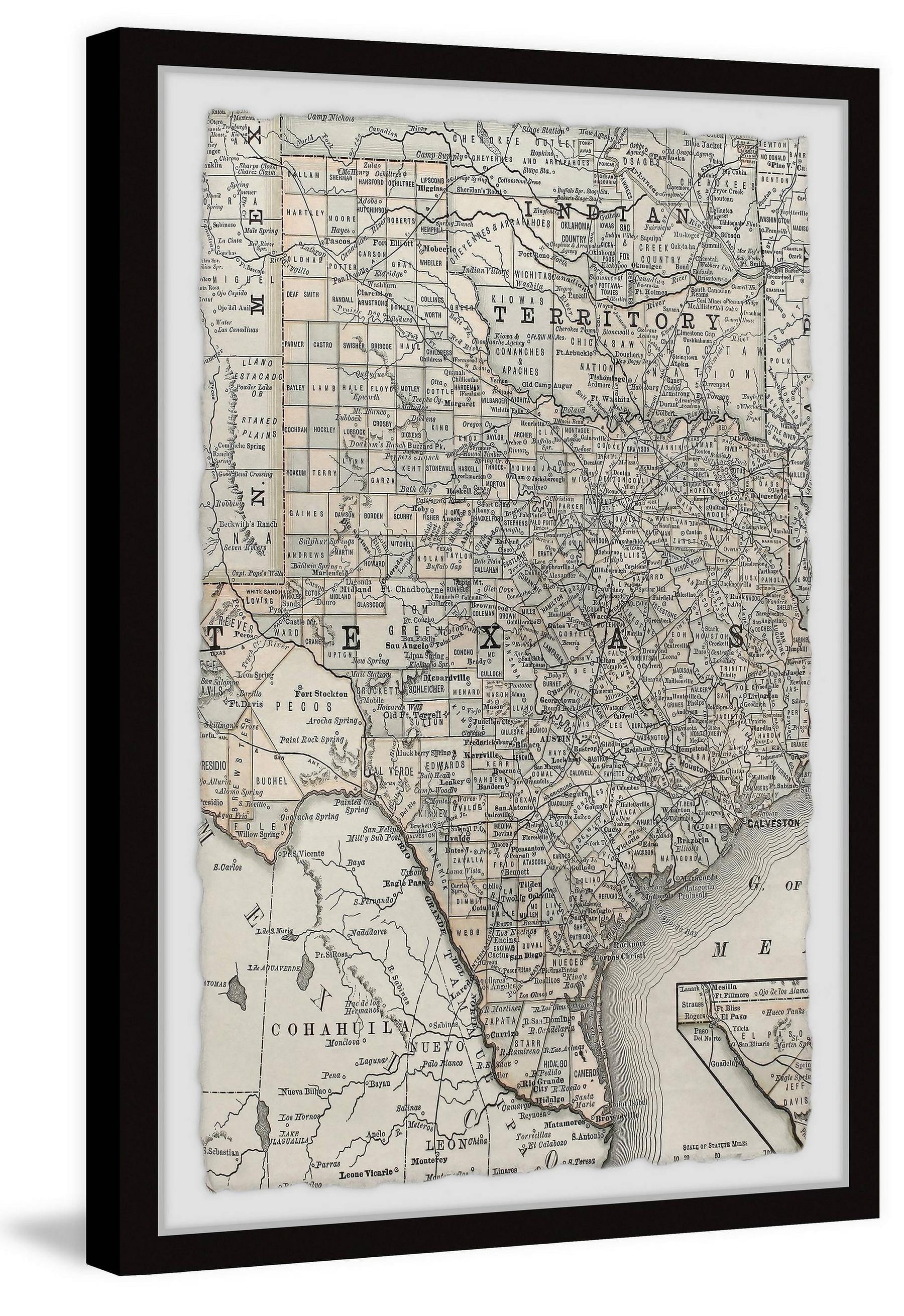 Marmont Hill Map of Texas Framed Wall Art, 30" x 45"
