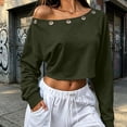 thumbnail image 5 of Women's Off Shoulder Crop Top Grommet Detail Long Sleeve Casual Pullover Sweatshirt, 5 of 9