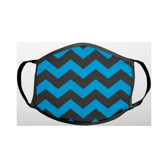 Black Blue Chevron Stripes - 3-Ply Reusable Soft Cloth Face Covering, Unisex, Cotton Inner Layer
