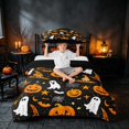 thumbnail image 3 of Homewish Halloween Pumpkin Ghost Twin Duvet Cover, Witch Hat Bat Twin Bedding, Black Orange, Black Reversible 2pcs, 1 Duvet Cover and 1 Pillowcase, 3 of 7