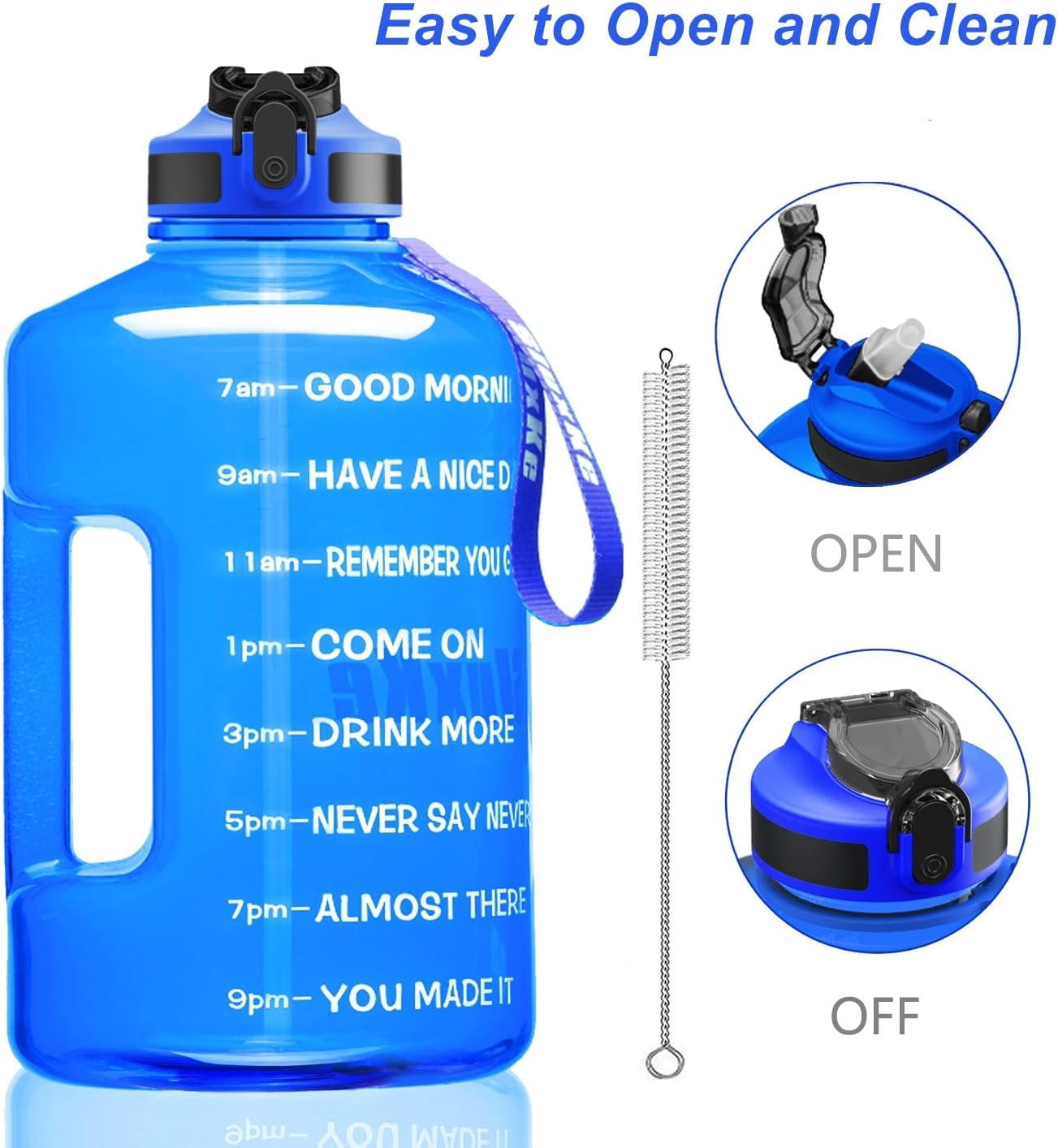 1 Gallon Motivational  Water Bottle with Time Marker,  128oz Leak Proof Jug, Black, Plastic, 128 ounces, Fitness, , Outdoor Activities