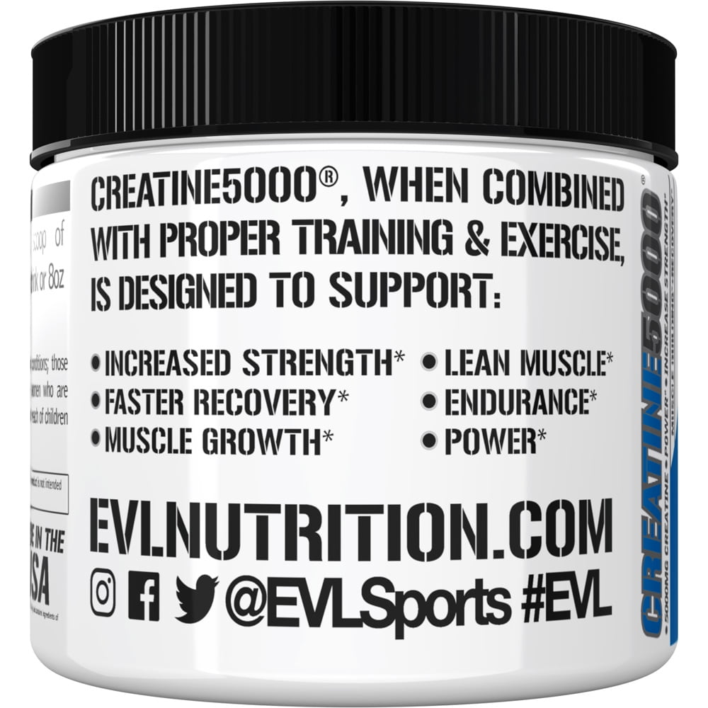 Evlution Nutrition Creatine 5000 - Supports Faster Recovery, Lean Muscle Growth & Performance - Pre & Post Workout Powder - 5000mg Pure Creatine Monohydrate Per Serving - 100 Servings - Unflavored
