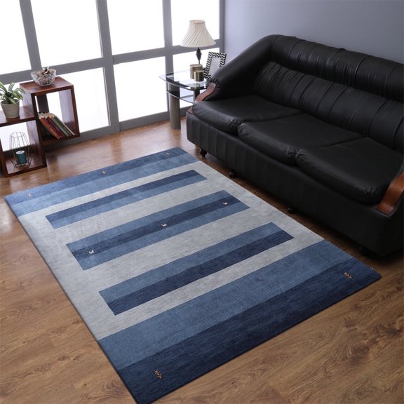 Rugsotic Carpets Handmade Rugs Hand Knotted Loom Rectangle 8'x10' Blue Light Blue Wool for Indoor Use