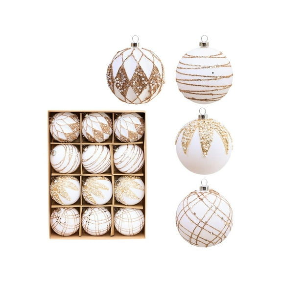 Christmas Ornaments 12PC Boxed, Flocked Christmas Ball Ornament Tree Cover, 2.4in for Christmas Tree Decoration Gift