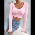 thumbnail image 4 of Top Corto de Larga para Mujer, Estilo Plisado, con Cuello en Forma de Corazón y Fruncido, Estilo Y2K. Rosa L, 4 of 10
