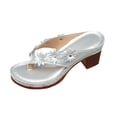 thumbnail image 6 of HomeDM Women's Block Heels Sandals Open Toe Slip-On Platform Flip-Flops Summer Beach Vacation Thong Sandals, Silver Size 7, 6 of 7