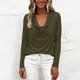 thumbnail image 1 of TaTaai Women's Casual Cowl Neck Shirt Long Sleeve V-Neck Draped Front Solid Color Blouse Flowy Soft Stretchy Lightweight Spring Summer Daily Beach Wear Gift, 1 of 9