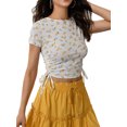 thumbnail image 3 of Lovito Casual Print Floral Drawstring Crop Tops, 3 of 5
