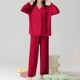 thumbnail image 3 of FRSASU Women Pants Home Wear Pajamas Women Pants Two-Piece Suit Long Sleeve Pants Pajama Set Homewear Wine 8(L), 3 of 3