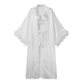 thumbnail image 5 of Yongwang 3 Piece Sleepwear for Women Feather Trim Bell Sleeve Long Dress Robe with Cami Shorts Sleepwear Loungewear Set, 5 of 9