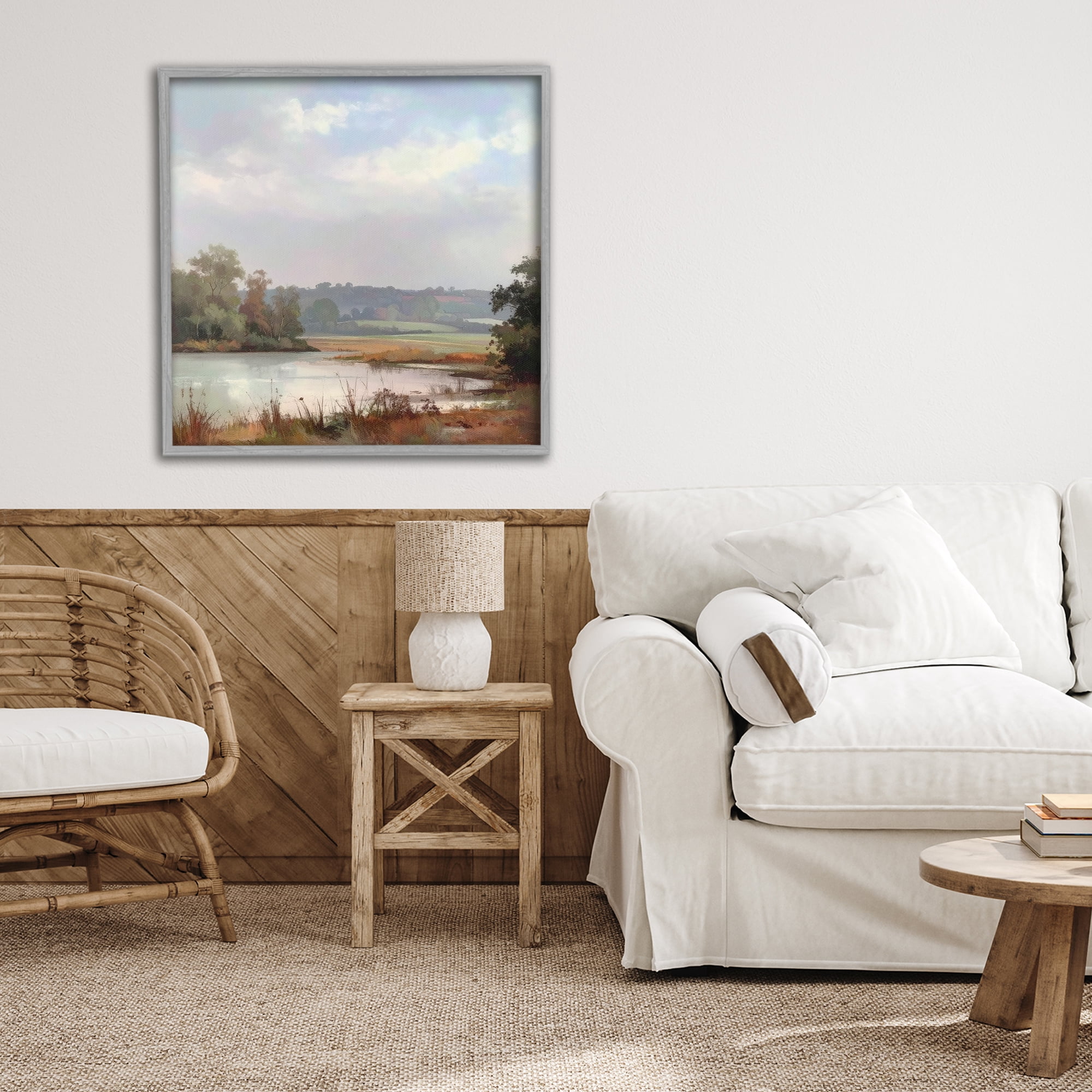 Stupell Industries Riverside Grove Scenery Gray Framed Giclee Art, design by Alonza Saunders