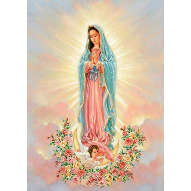 Diamond Painting (DE9523) Kit Santa María+Bebé Cuadro de Diamantes de Imitación Redondo Completo (B811) 40x50cm FLhrweasw Nuevo