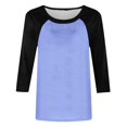 thumbnail image 4 of 3/4 Length Sleeve Womens Tops Trendy Casual Patchwork Color Block Shirts Crew Neck Blouses Loose Fit Tshirts Fall Winter Ladies Going Out Tops, 4 of 5