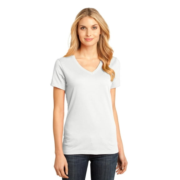 District Made - Ladies Perfect Weight V-Neck Tee. Dm1170l , DM1170L , Bright White , Small