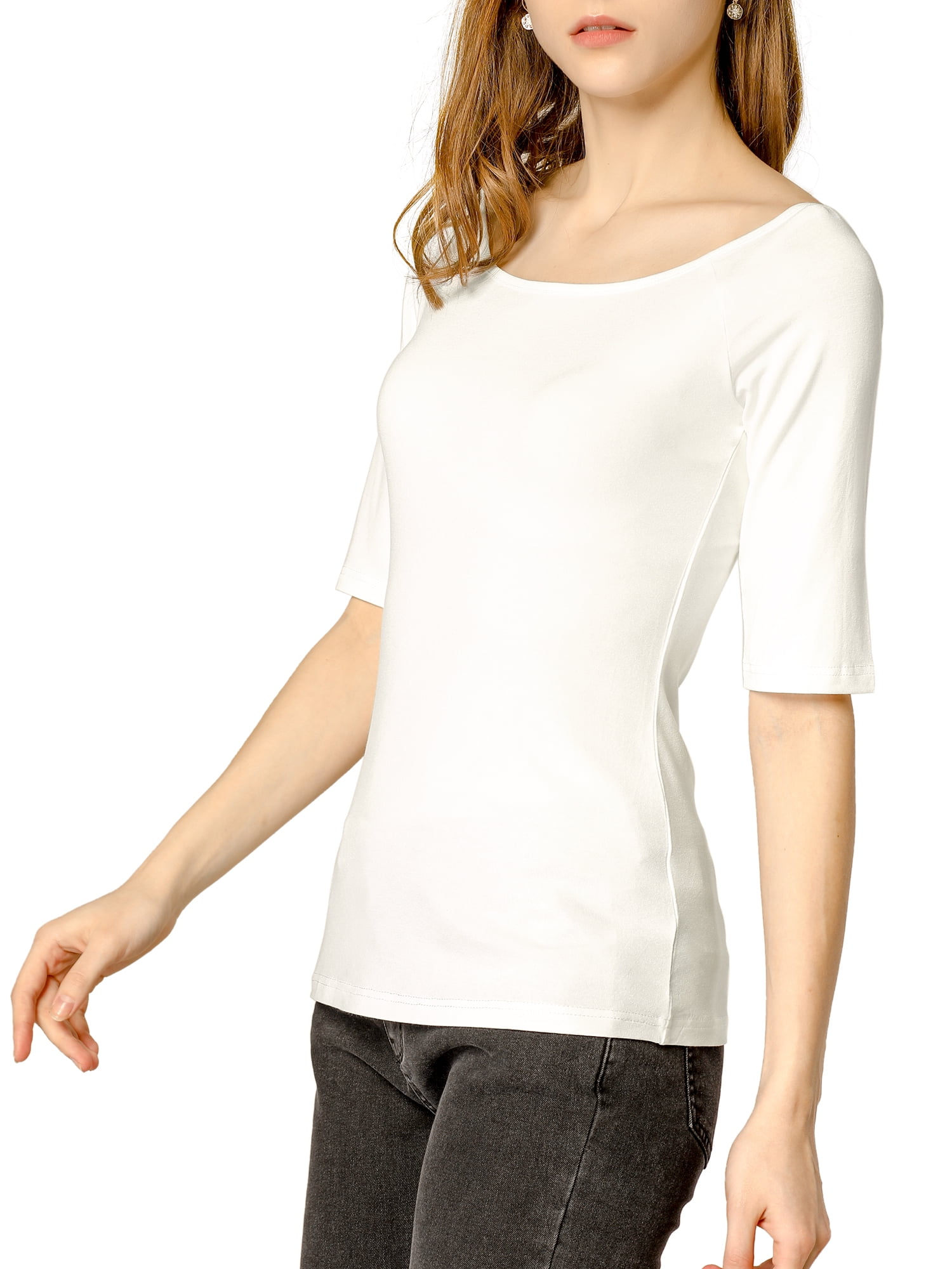 DARING DIVA Women's Slim Fit Pullover Boat Neck Stretchable T-Shirt L Beige
