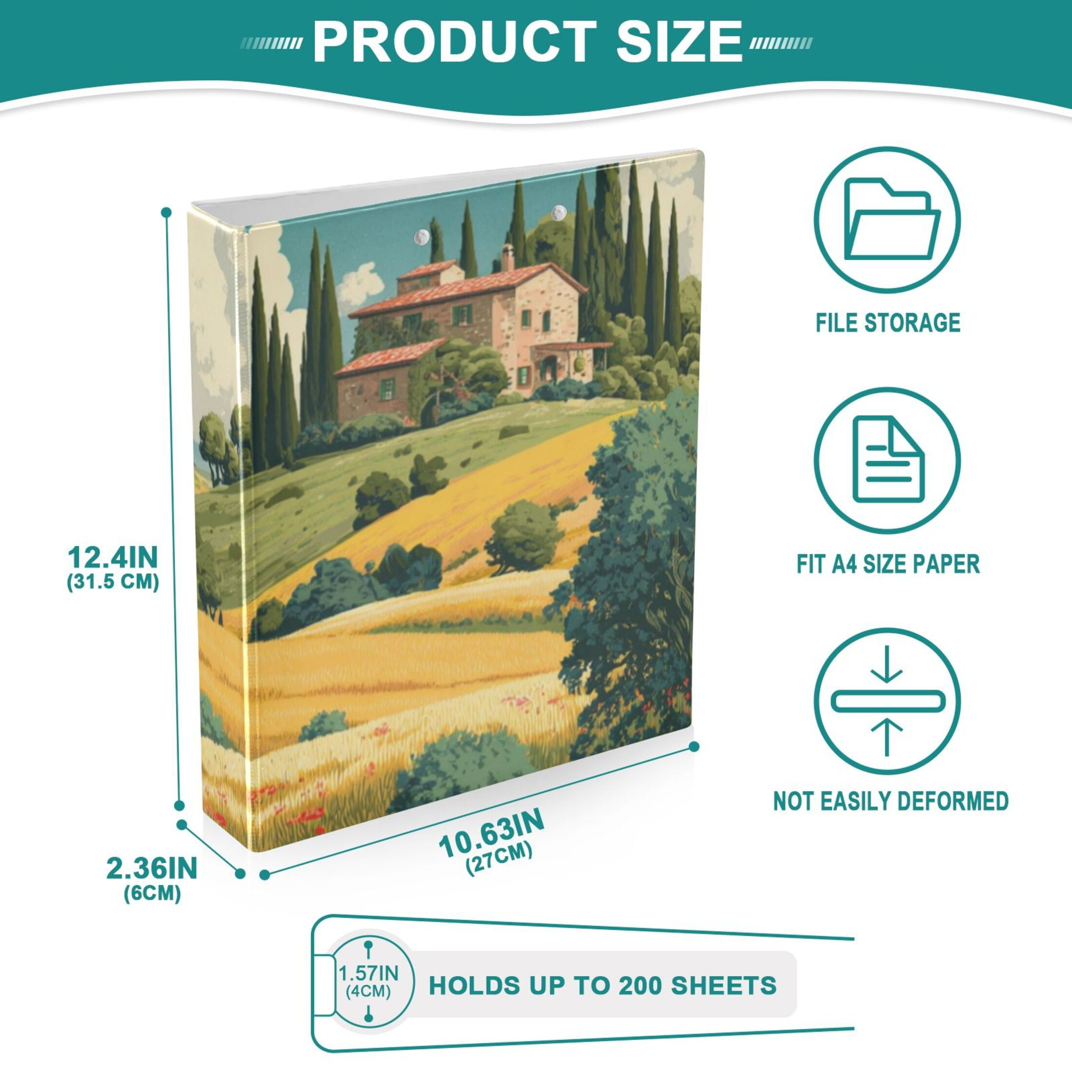 Hard Shell Ring Binder With Clip Holds 200 Sheets Office Home Organization Italian Countryside