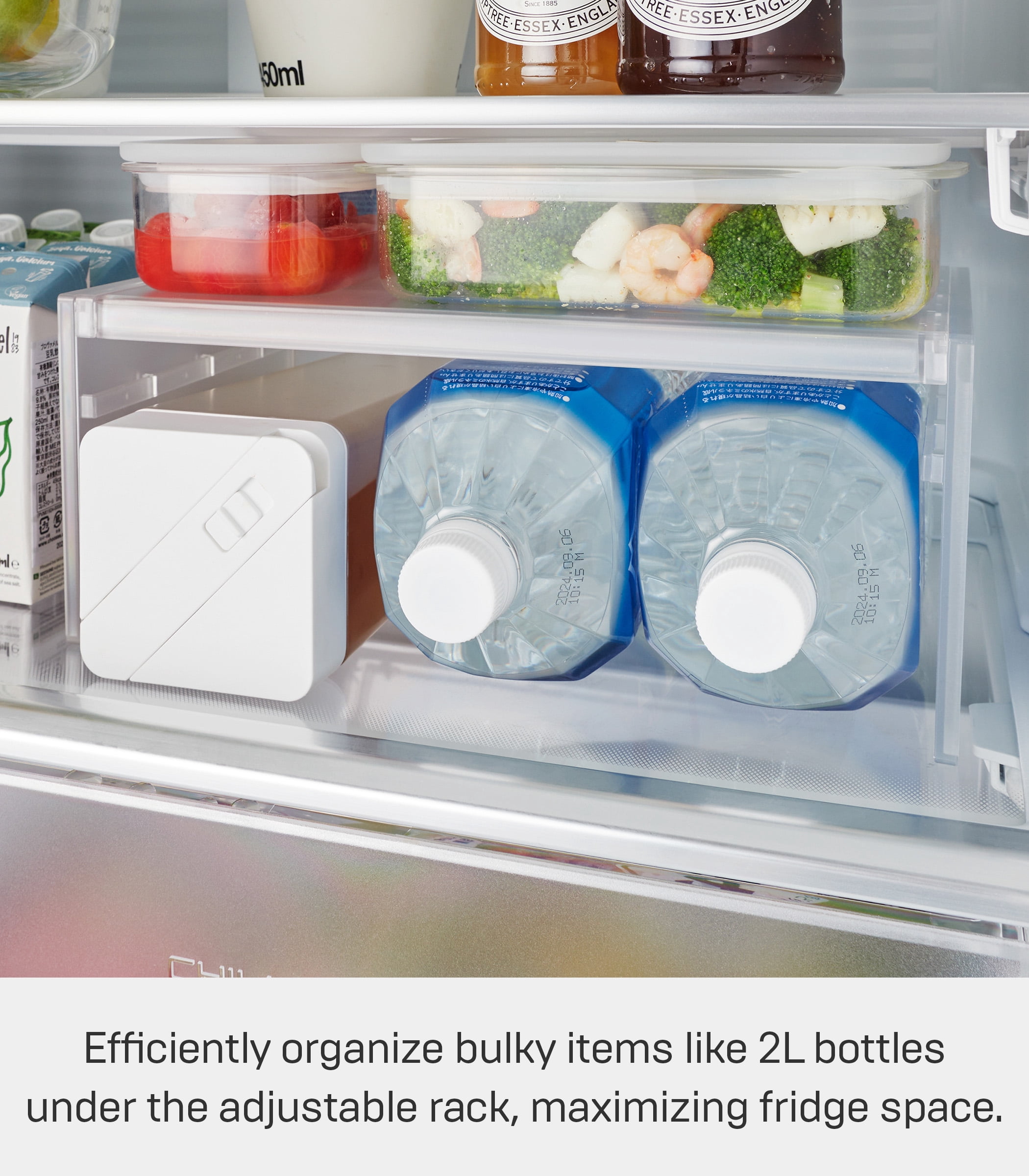 Yamazaki Home Two-Way Adjustable Refrigerator Shelf, White, Plastic, Expandable, Minimal Assembly