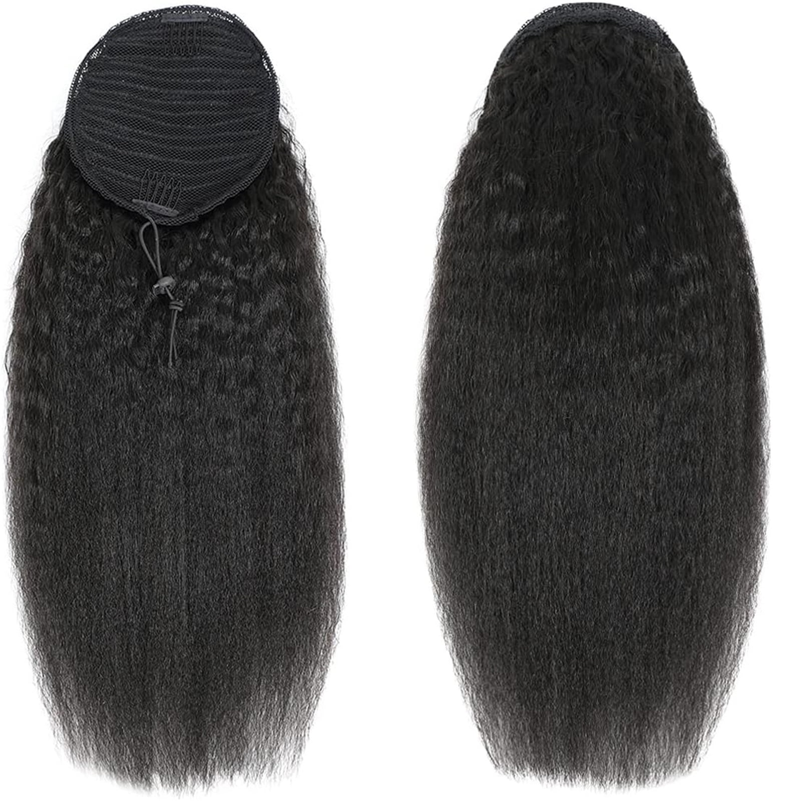 Kinky Straight Ponytail Extension Brazilian Human Hair Wrap Around Drawstring Ponytail for Women