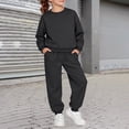 thumbnail image 2 of HOSIA Girls Boys Sweatsuit Tracksuit Toddler Kids 2 Piece Outfits Long Sleeve Crewneck Pullover Sweatshirts Jogger Sweatpants with Pockets Soft Lounge Sweat Set Fall Trendy Loose Fit Suits Black 150, 2 of 5