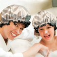thumbnail image 6 of Shower Caps,Brown Boho Plant Pattern Waterproof Shower Cap for Women 4 Pieces,Double Reusable Hair Cover for Shower PEVA Elastic Stretch Hem, 6 of 7