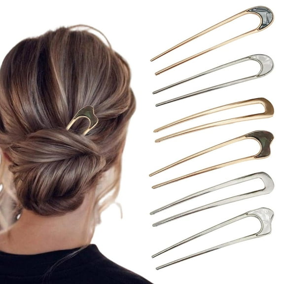 6PCS U-Shaped Hair Pins Metal Vintage Hair Sticks French Hair Pin Hair Style Chignon for Girls Women Hair Accessories,Random Style.