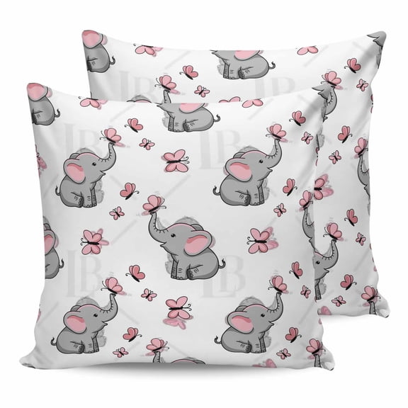 20x20 Pillow Covers Set of 2, Cute Elephants Throw Pillow Covers Decorative Couch Cushion Case, Cartoon Funny Butterflies Pink Microfiber Square Pillowcases for Bedroom Car Living Room