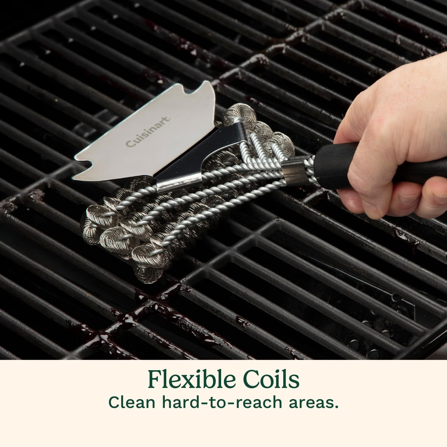 Triple Coil Grill Brush 17 Inch Stainless Steel Scraper Bristle-Free Cleaning Tool for BBQ Cookout Tailgate Grate Maintenance