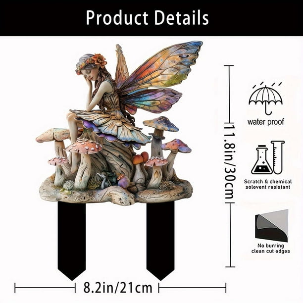 Herunwer Bohemian Garden Fairy Pile Decoration, 30cm Acrylic Mushroom and Fairy Yard Stake