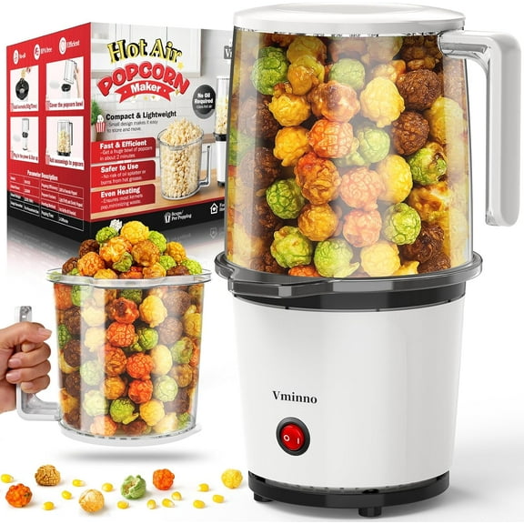 Electric Popcorn Machine, Hot Air Popcorn Popper with Serving Bowl, Easy to Use, No Oil, Popcorn Maker for Popcorn Fans, Space Saving and Popcorn Scoop Combination