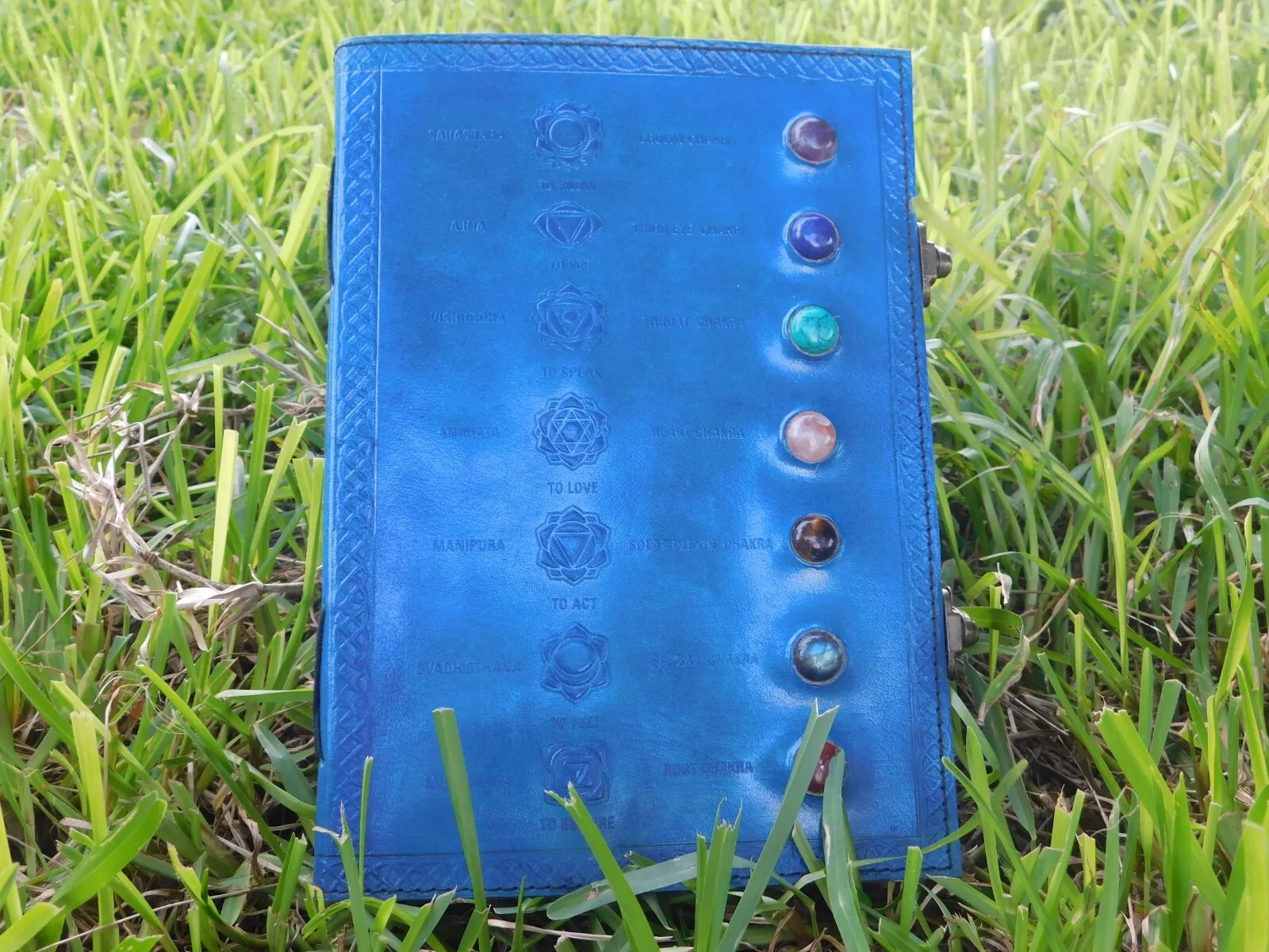 Handcrafted Embossed Design Vintage Leather Bound Journal Seven Chakra Stone with Symbol Diary Blank Notebook For Men & Women