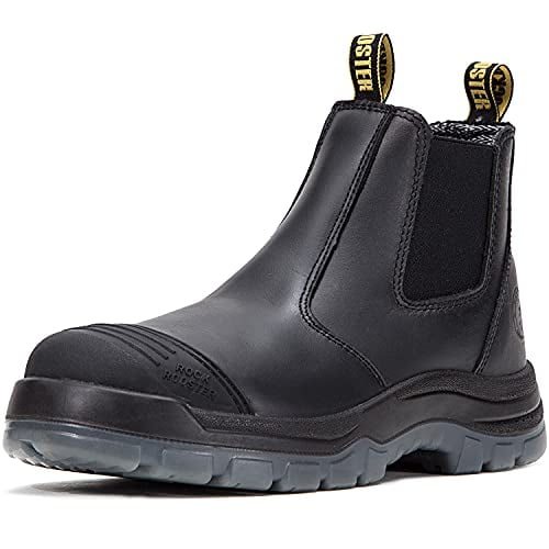 ROCKROOSTER Work Boots for Men, 6 inch Steel Toe, Slip On Safety Leather Chelsea Durable and Comfortable Work Shoes (AK227 US 8.5)