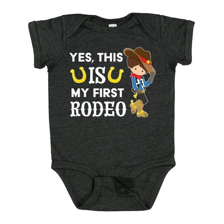 

Inktastic Yes This is My First Rodeo- Cowboy in Hat and Boots Boys Baby Bodysuit