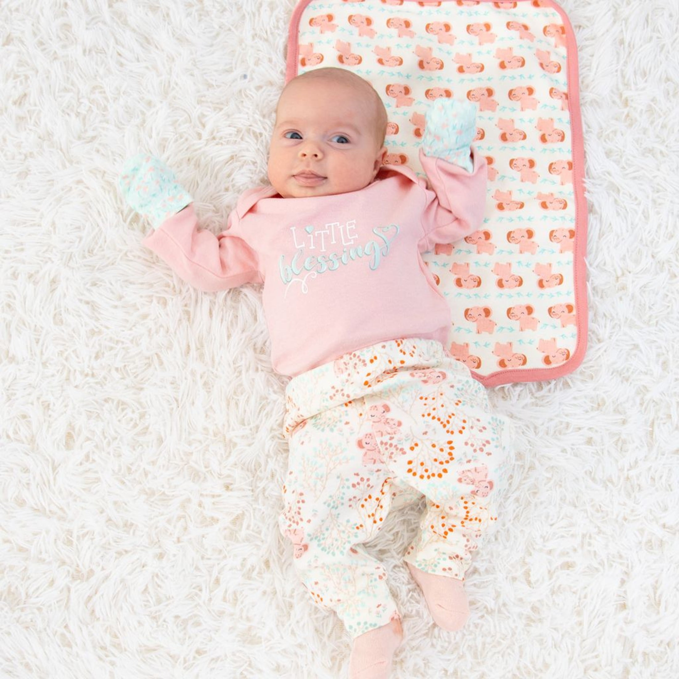 The Peanutshell Newborn Layette Gift Set, Pink Floral Elephant, 30 Essential Pieces, 0-3 Months