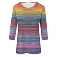 thumbnail image 5 of Byworldtasic Women's Oversize Long Sleeve Tops Women's 3/4 Length Sleeve Pullover Tops Round Neck Lightweight Breathable T-shirts Colorful Stripes Print Basic Blouses Multicolor, 5 of 5